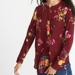 OLD NAVY Dark Red Floral-Print Tunic Shirt (Large)